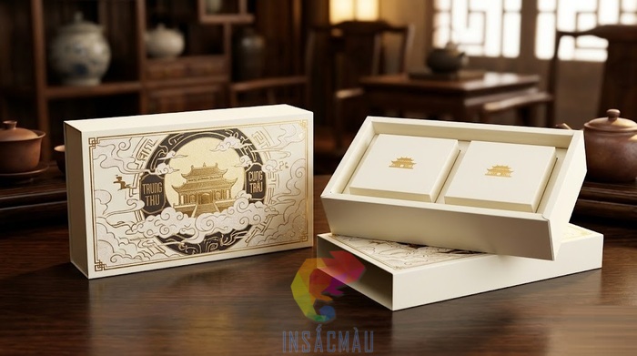 Mẫu hộp bánh trung nắp trượt đựng 2 bánh