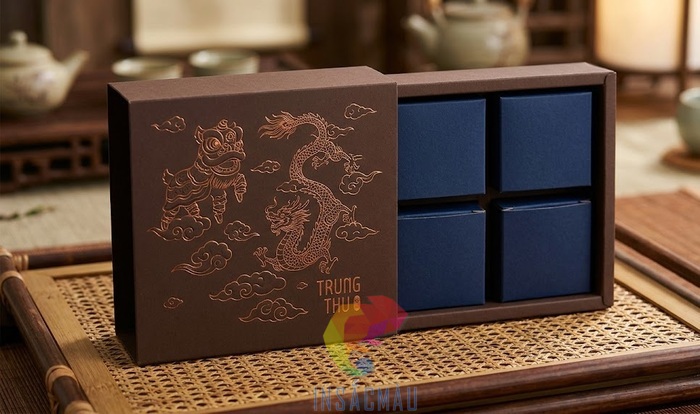 Mẫu hộp đựng bánh trung thu loại 4 bánh truyền thống