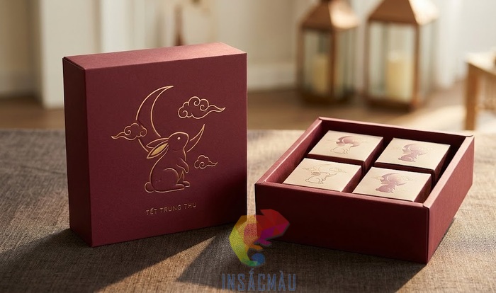 Mẫu hộp đựng bánh 4 trung thu thiết kế đơn giản, tinh tế