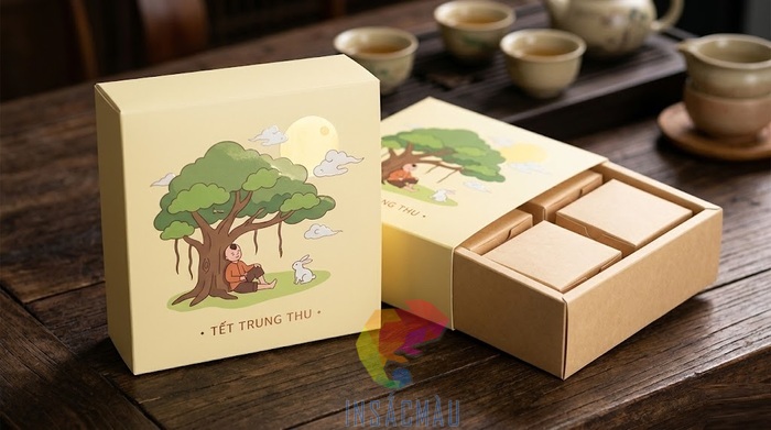 Mẫu hộp đựng bánh 4 trung thu kiểu nắp trượt