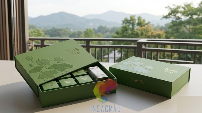Mẫu hộp giấy hình chữ nhật đựng 6 bánh trung thu nắp trượt