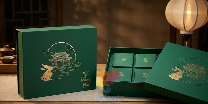 Mẫu hộp đựng 6 bánh trung thu thiết kế đơn giản, màu sắc tinh tế