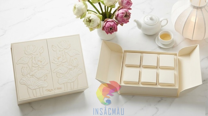 Mẫu hộp đựng 6 bánh trung thu kiểu nắp cánh bướm sang trọng, ấn tượng
