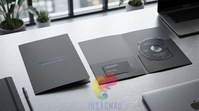 Mẫu folder có khe để CD và danh thiếp cho công ty điện tử
