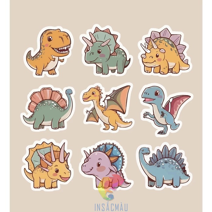 Mẫu sticker các loại khủng long thiết kế theo phong cách chibi