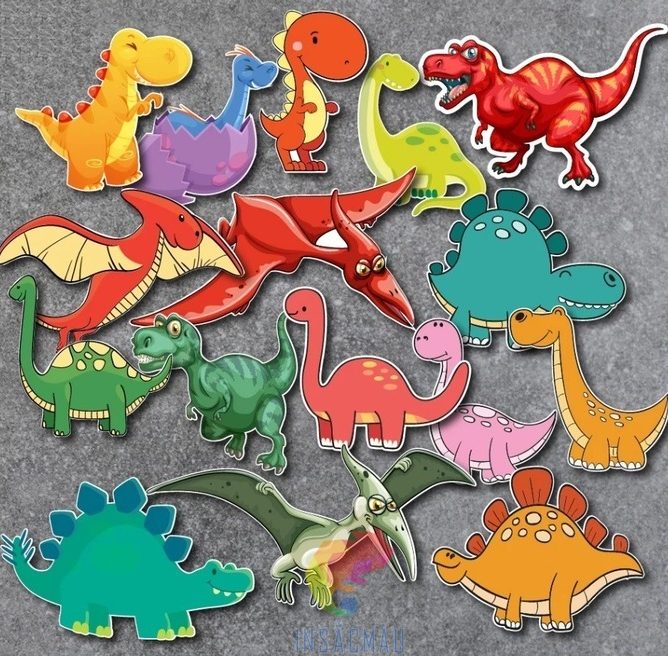 Các mẫu sticker khủng long cute, đa dạng màu sắc