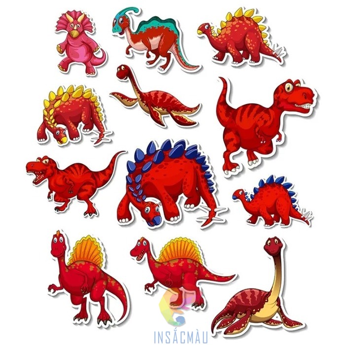 Mẫu sticker khủng long màu đỏ độc đáo