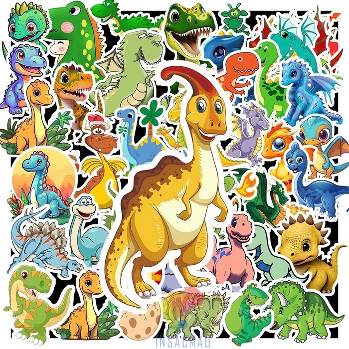 Mẫu sticker khủng long thiết kế theo phong cách hoạt hình