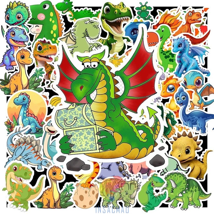 Mẫu sticker khủng long đang đọc bản đồ