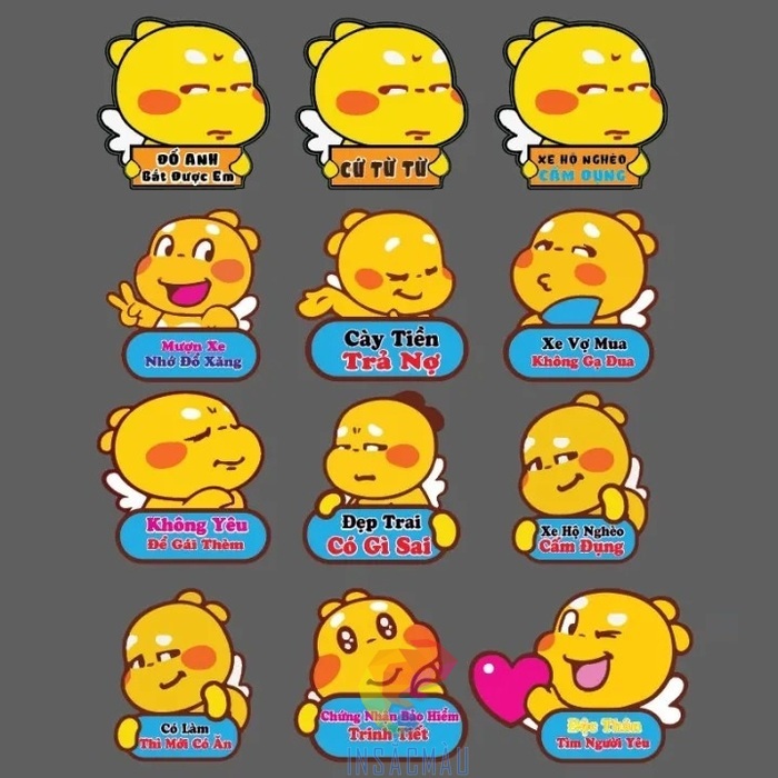 Mẫu sticker khủng long vàng biểu cảm hài hước, đáng yêu
