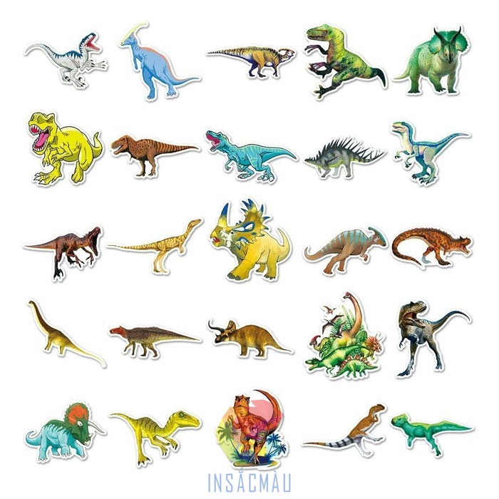 Các mẫu nhãn sticker hình khủng long nhiều màu sắc