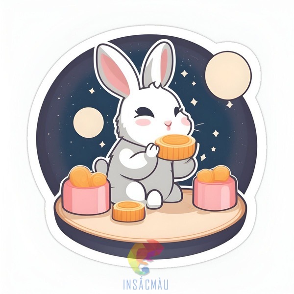 Sticker thỏ ngọc ăn bánh trung thu