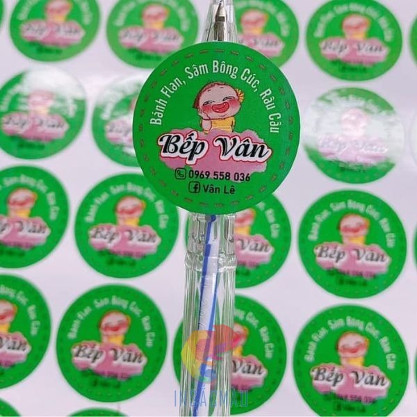 Mẫu tem nhãn dan hôp bánh flan đẹp, màu xanh nổi bật