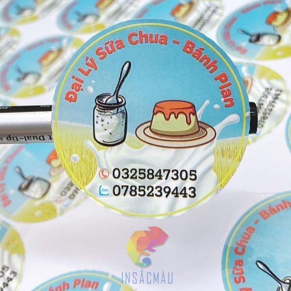 Mẫu tem nhãn bánh flan hình tròn