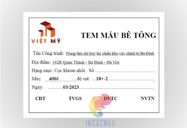 Mẫu tem nhãn dán mẫu bê tông xây dựng