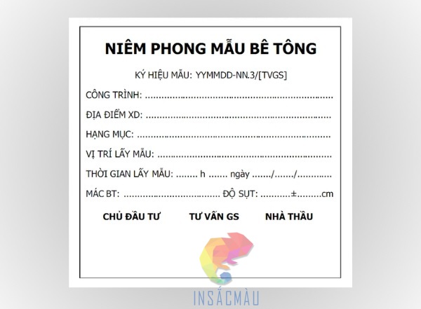 Mẫu tem niêm phong mẫu bê tông