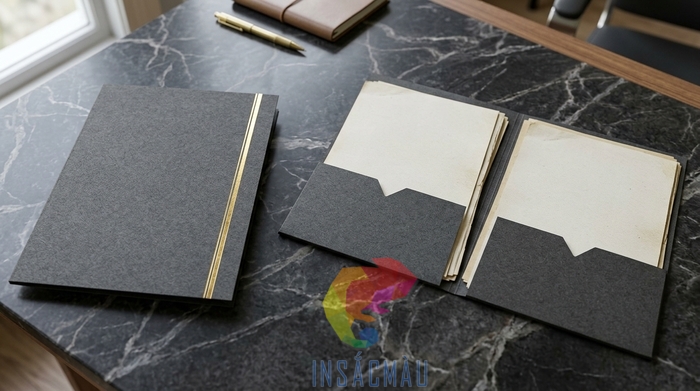 Mẫu folder 2 túi ép kim viền trang trí bắt mắt