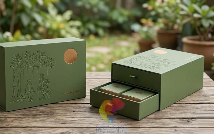 Mẫu vỏ hộp đựng bánh trung thu 2 tầng kiểu nắp trượt