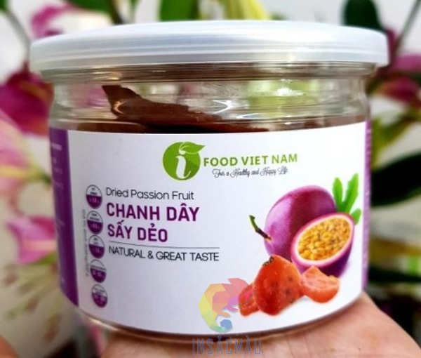 Mẫu tem nhãn dán hộp đựng chanh dây sấy dẻo