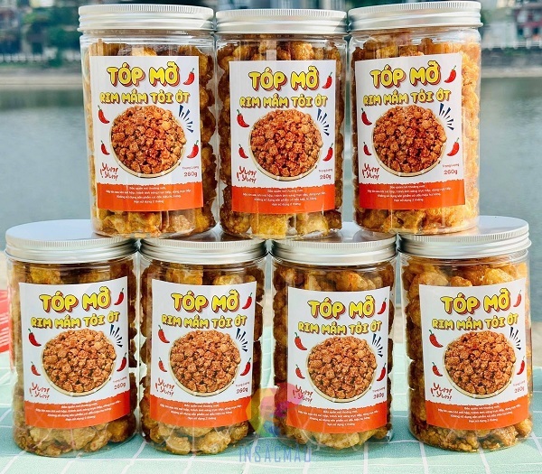 Mẫu tem nhãn dán hộp tóp mỡ bằng decal nhựa
