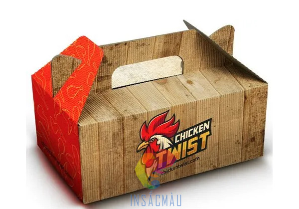 Mẫu hộp giấy đựng gà nguyên con thiết kế bắt mắt, có quai xách