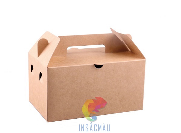 Mẫu hộp giấy đựng gà nguyên con có tay cầm, lỗ thông hơi