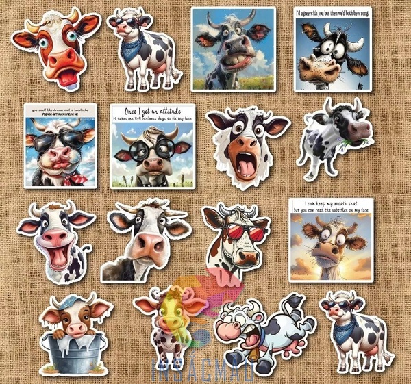 Các mẫu sticker bò sữa biểu cảm lầy lội
