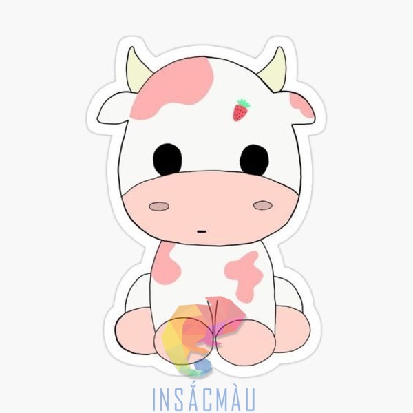 Mẫu sticker bò sữa màu hồng cute