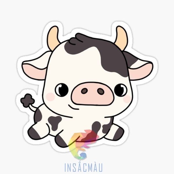 Mẫu sticker hình bò sữa biểu cảm ngây thơ