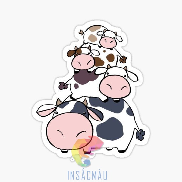 Mẫu sticker bò sữa cute xếp chồng lên nhau