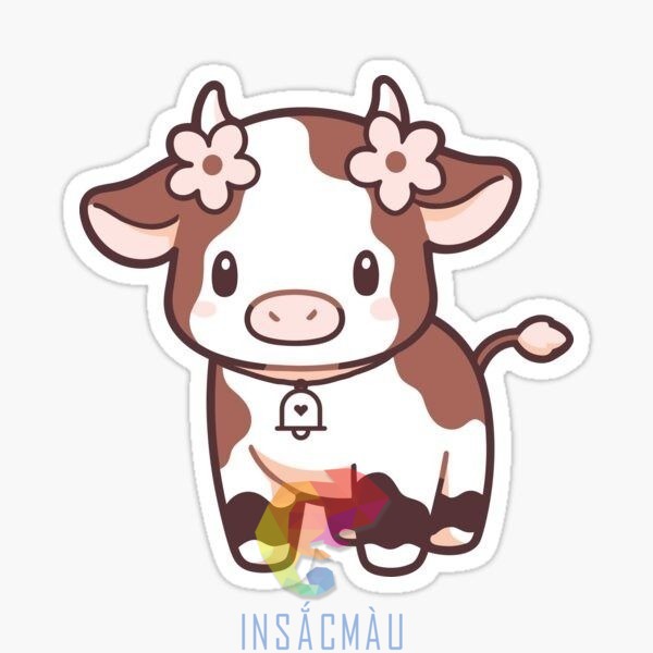 Mẫu sticker bò sữa cài hoa cute