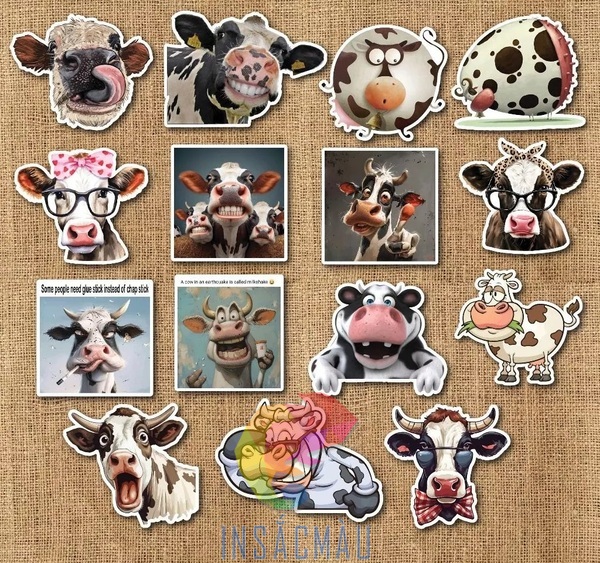 Các mẫu sticker bò sữa biểu cảm hài hước