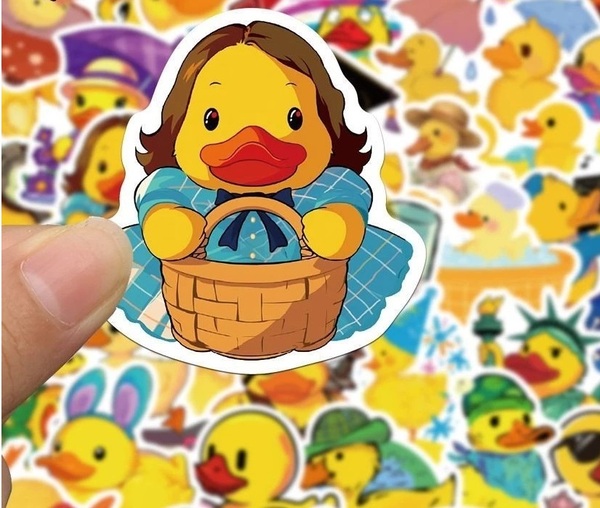 Mẫu sticker hình con vịt xách giỏ