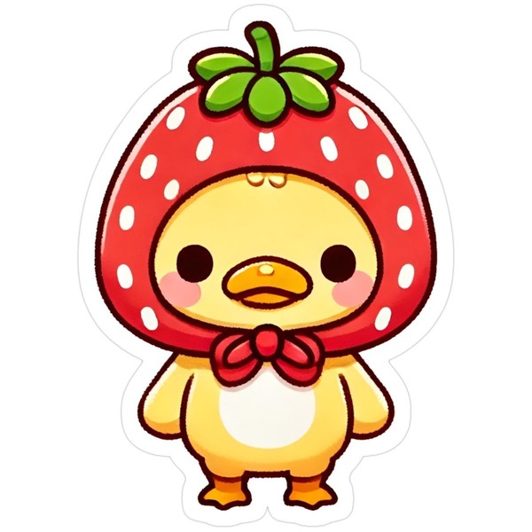Mẫu sticker con vịt đội nón hình dâu tây
