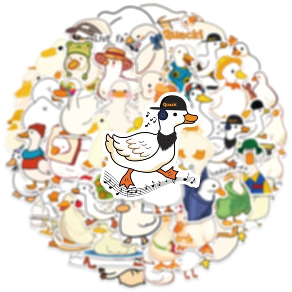 Mẫu sticker con vịt trắng đội nón, nghe nhạc