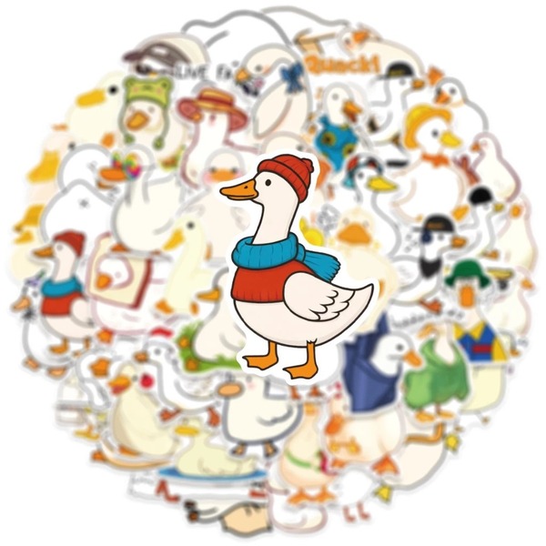 Mẫu sticker con vịt trắng đội nón, quàng khăn