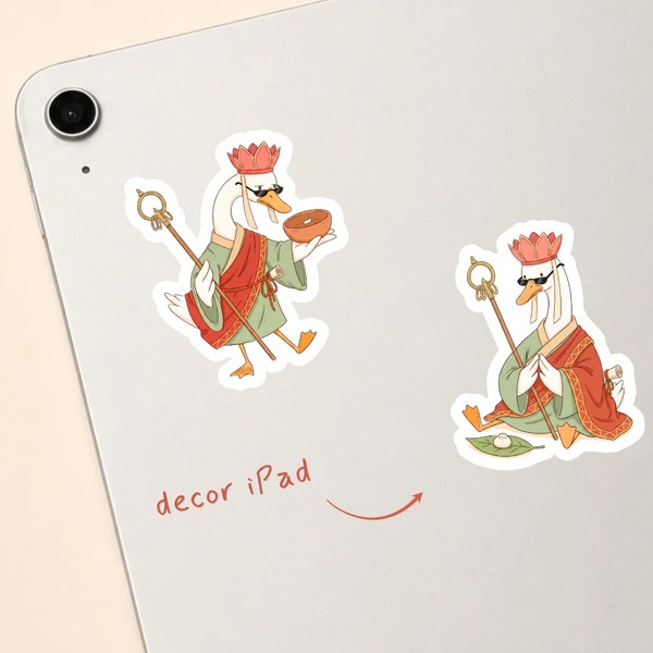 Mẫu sticker con vịt thỉnh kinh dán máy tính bảng