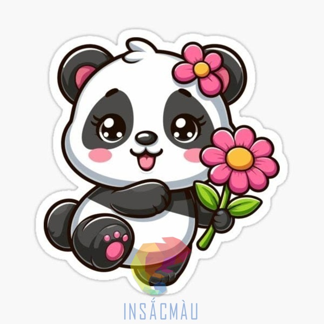 Mẫu sticker gấu trúc cầm hoa