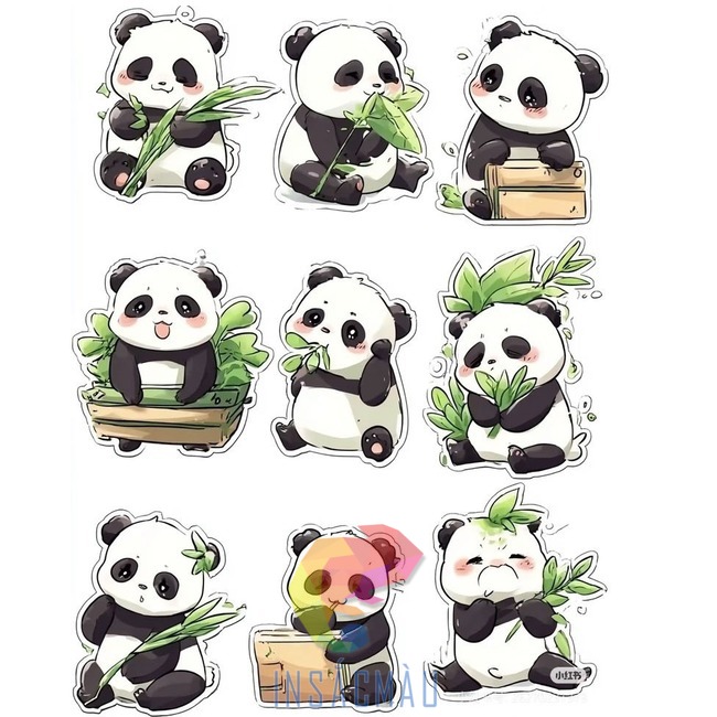 Các mẫu sticker gấu trúc bên cây tre