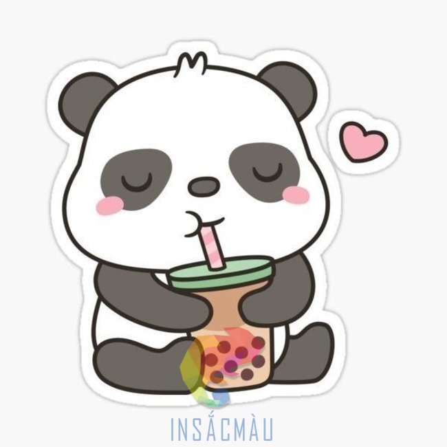Mẫu sticker gấu trúc uống trà sữa