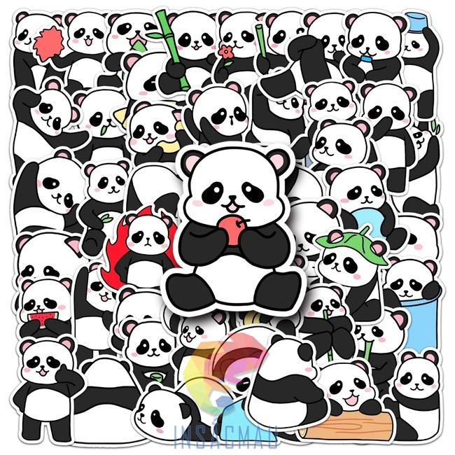Mẫu sticker gấu trúc ăn táo