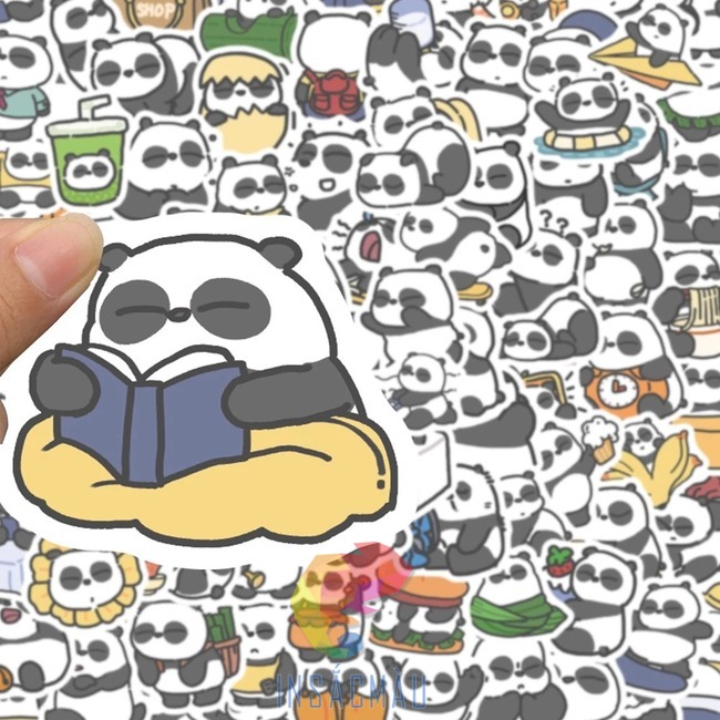 Mẫu sticker gấu trúc đọc sách