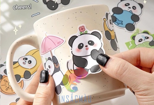 Mẫu sticker gấu trúc dán ly uống nước