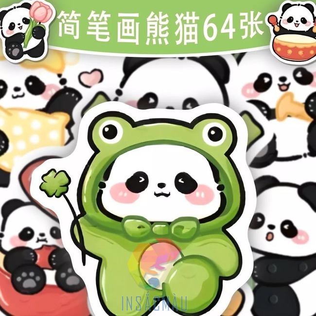 Mẫu sticker gấu trúc cosplay ếch xanh