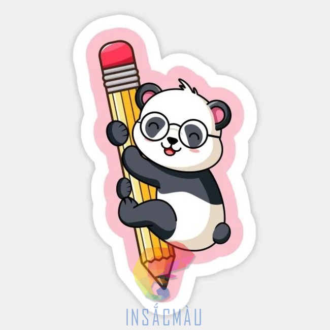 Mẫu sticker gấu trúc ôm bút chì