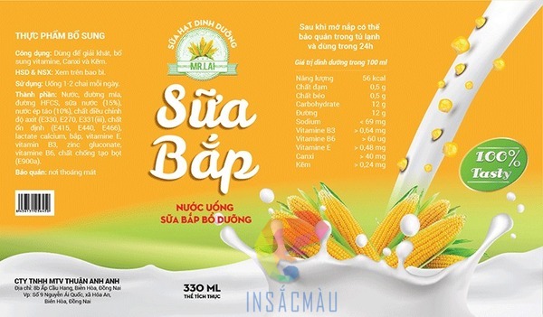 Mẫu tem nhãn sữa bắp hình chữ nhật