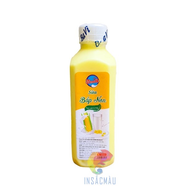 Mẫu tem nhãn sữa bắp dán dọc thân chai sữa bắp