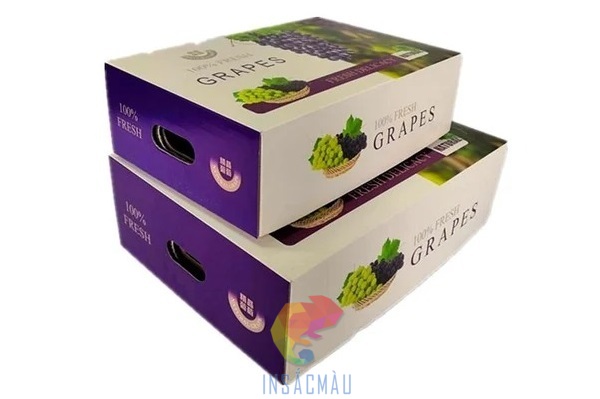 Mẫu thùng giấy carton đựng nho kiểu nắp âm dương có tay xách và lỗ thoáng khí