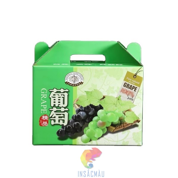 Mẫu thùng giấy carton đựng nho kiểu nắp gài có tay cầm chắc chắn