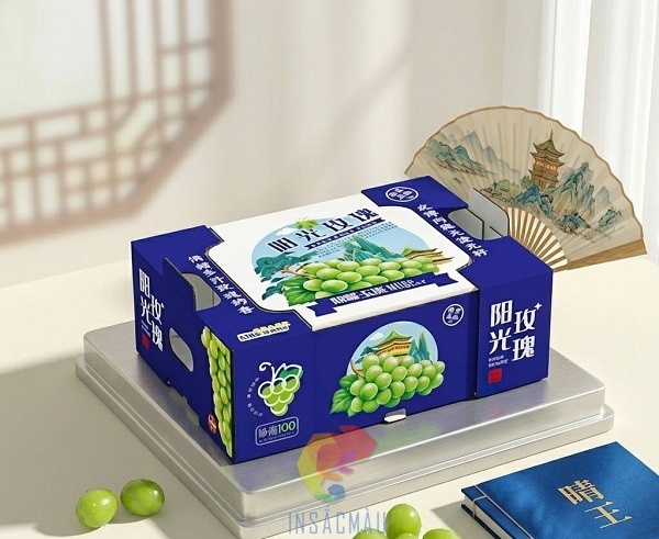 Mẫu thùng giấy carton đựng nho có tay xách hai bên hông